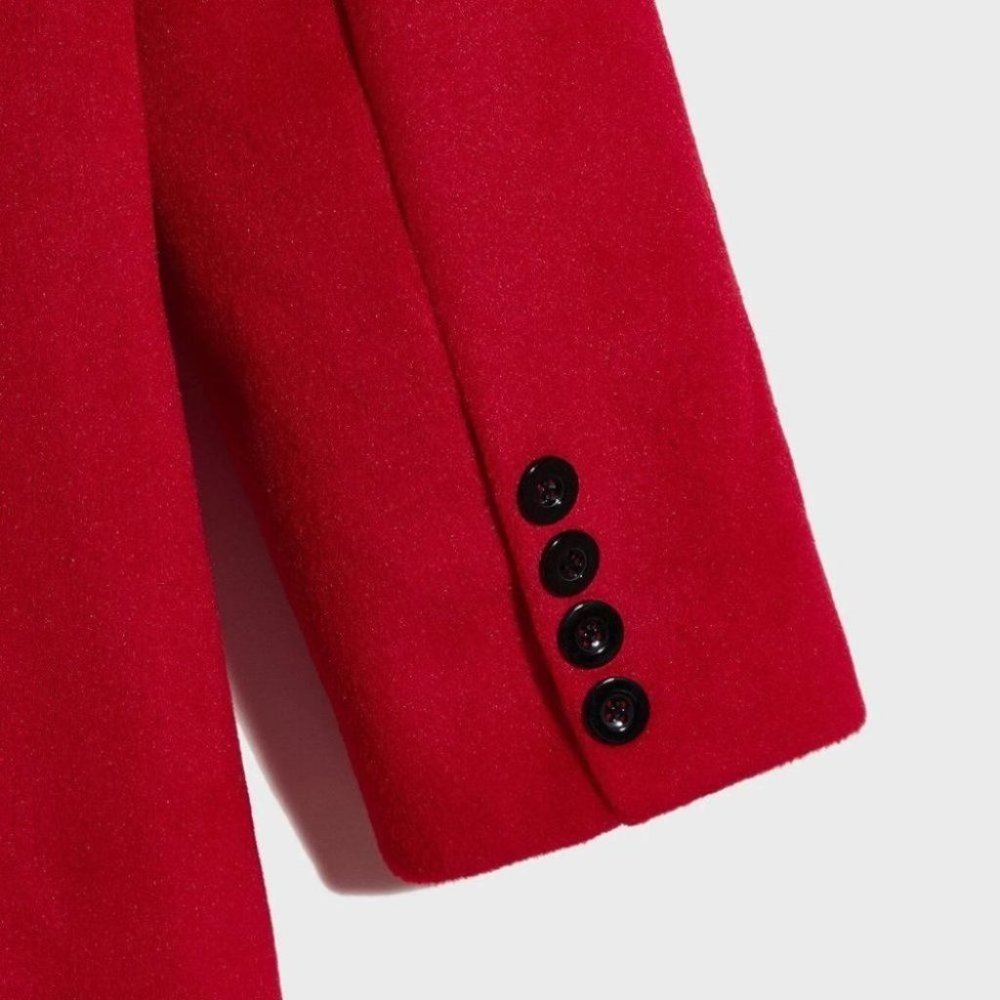 Red Casual Double Breasted Men's Overcoat w/Lapel - Picture 6 of 7